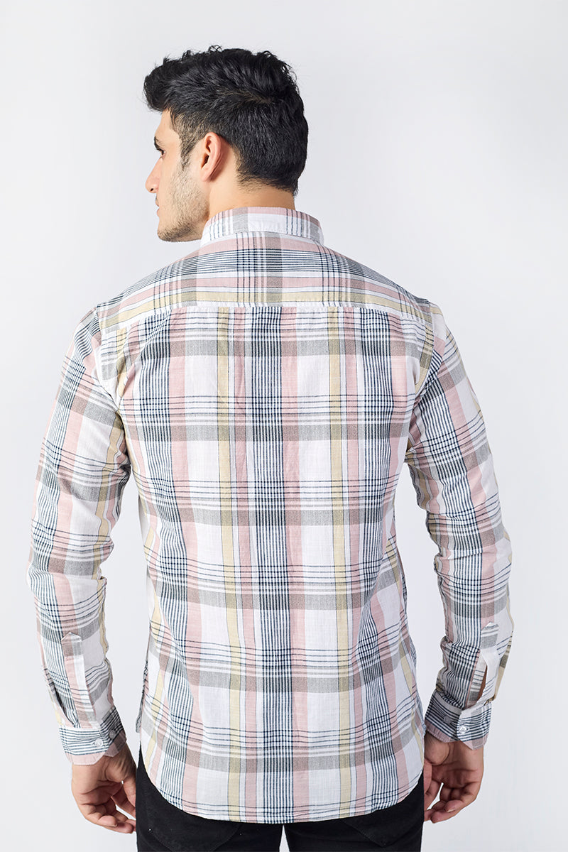 Off White Dobby Checked Shirt