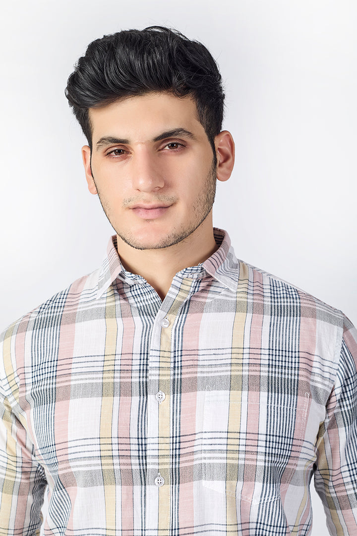 Off White Dobby Checked Shirt