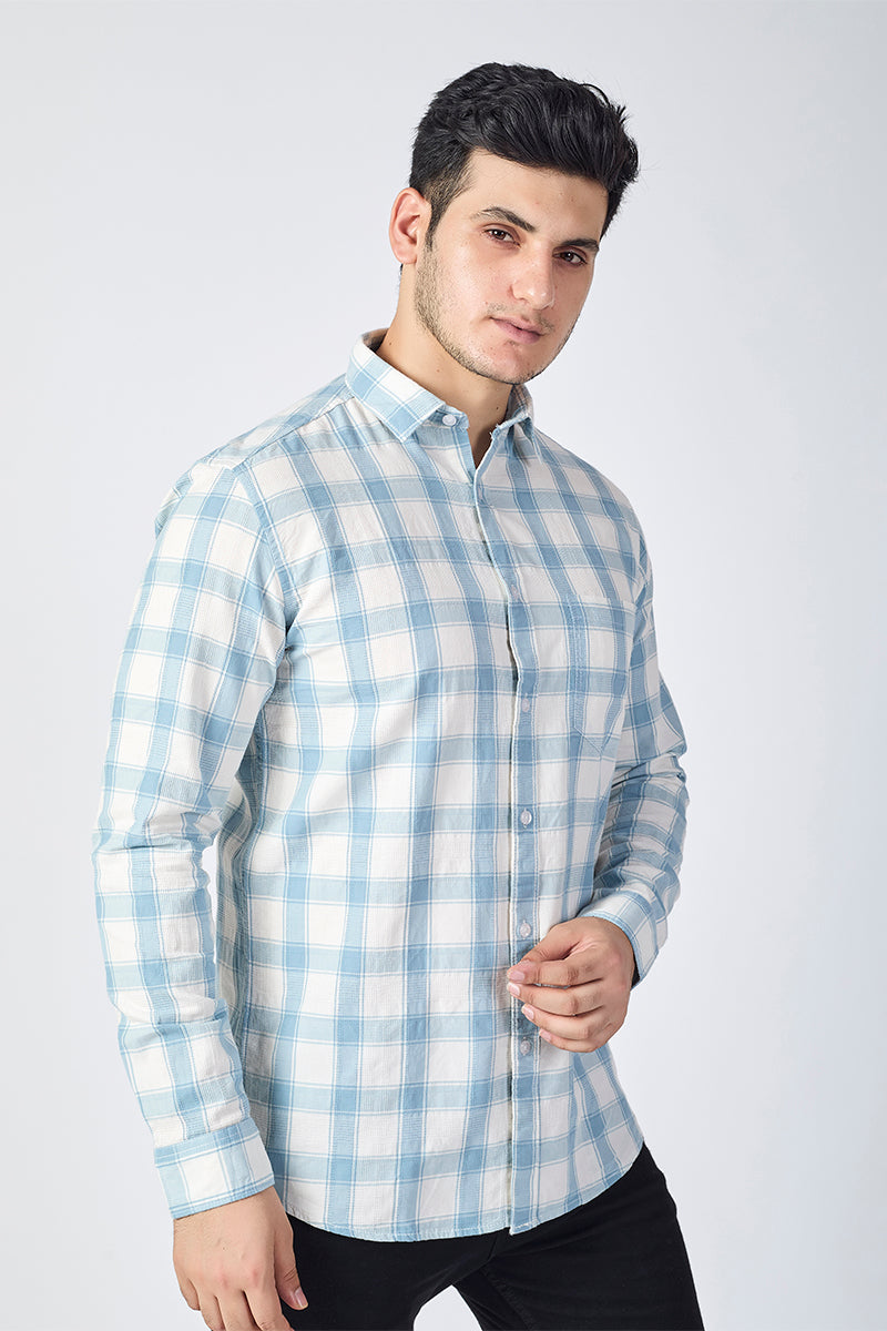 Ivory Grey Dobby Checked Shirt