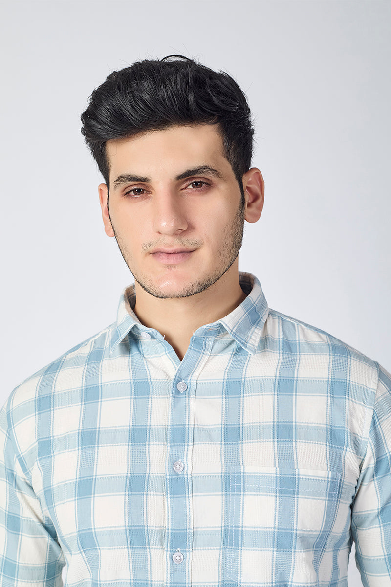 Ivory Grey Dobby Checked Shirt