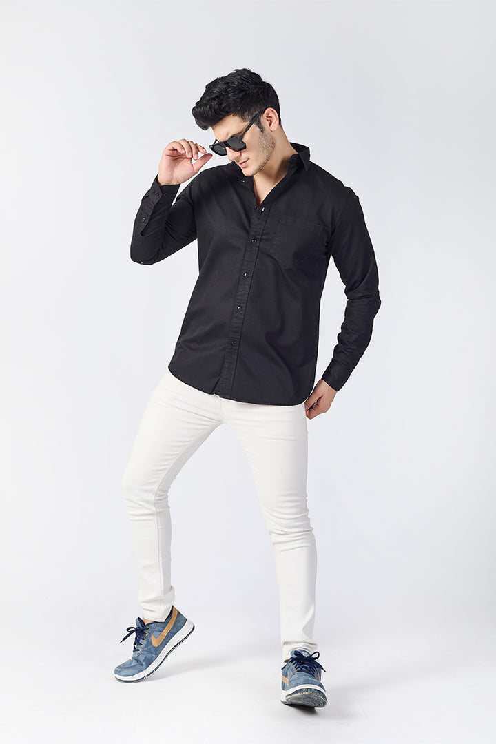 Dobby Cotton Solid Slim Fit Casual Shirt - Black