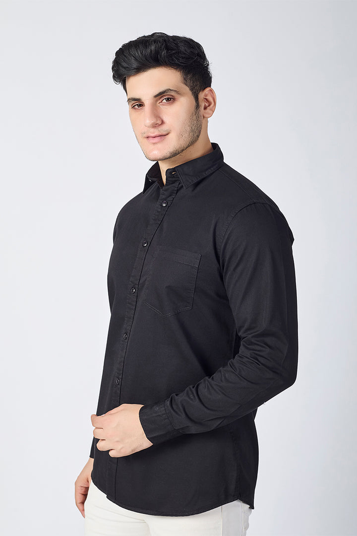 Dobby Cotton Solid Slim Fit Casual Shirt - Black