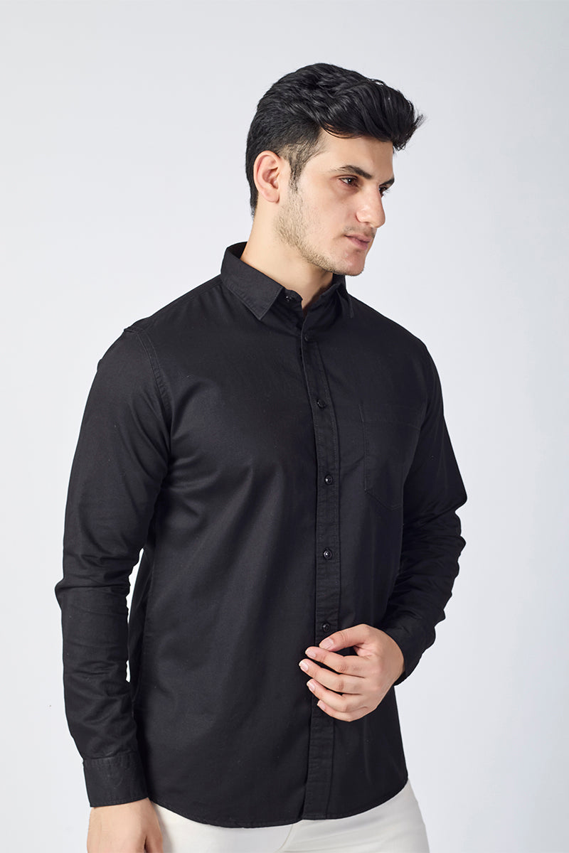 Dobby Cotton Solid Slim Fit Casual Shirt - Black