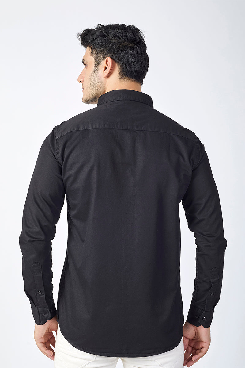 Dobby Cotton Solid Slim Fit Casual Shirt - Black