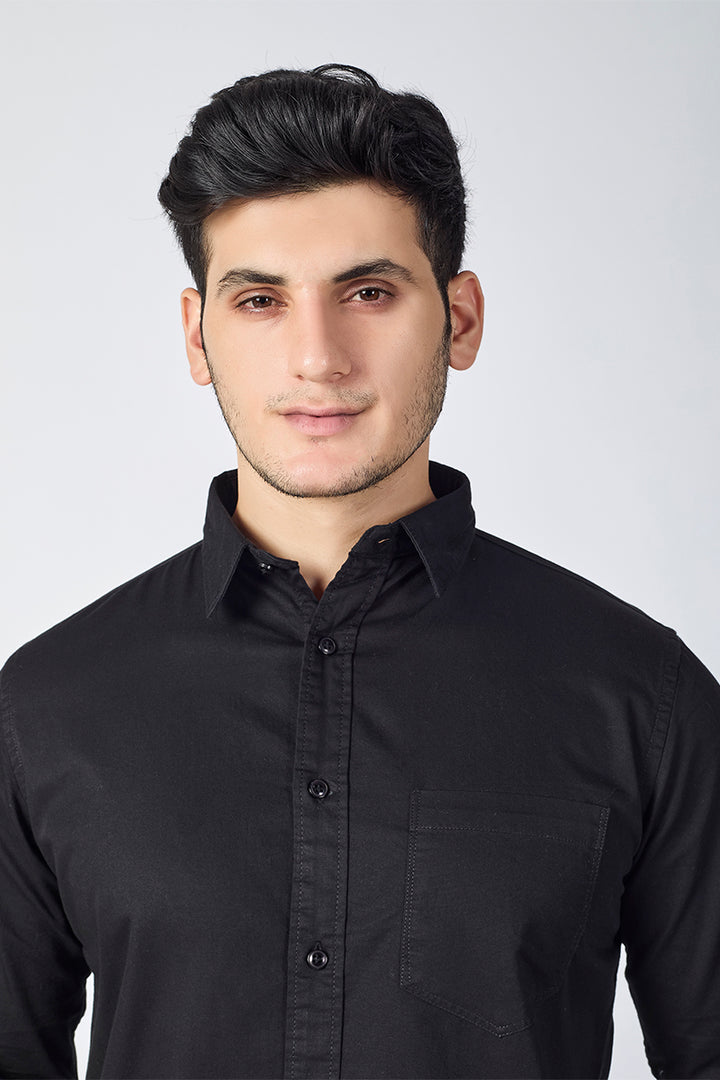 Dobby Cotton Solid Slim Fit Casual Shirt - Black