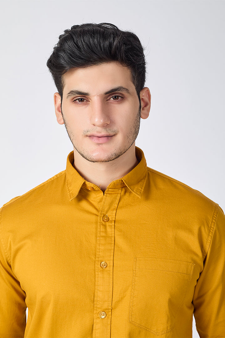 Dobby Cotton Solid Slim Fit Casual Shirt - Mustard Yellow