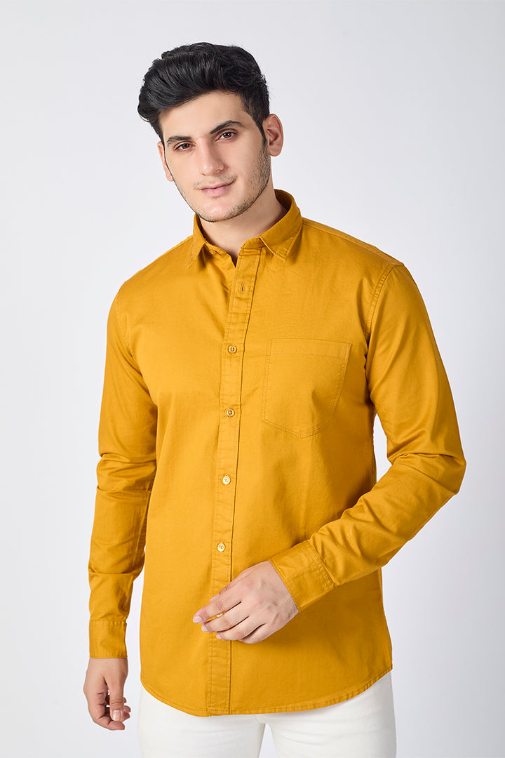 Dobby Cotton Solid Slim Fit Casual Shirt - Mustard Yellow