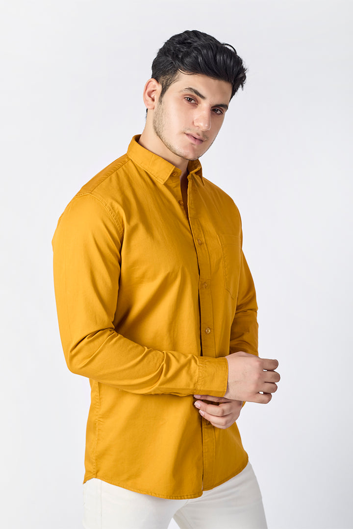 Dobby Cotton Solid Slim Fit Casual Shirt - Mustard Yellow