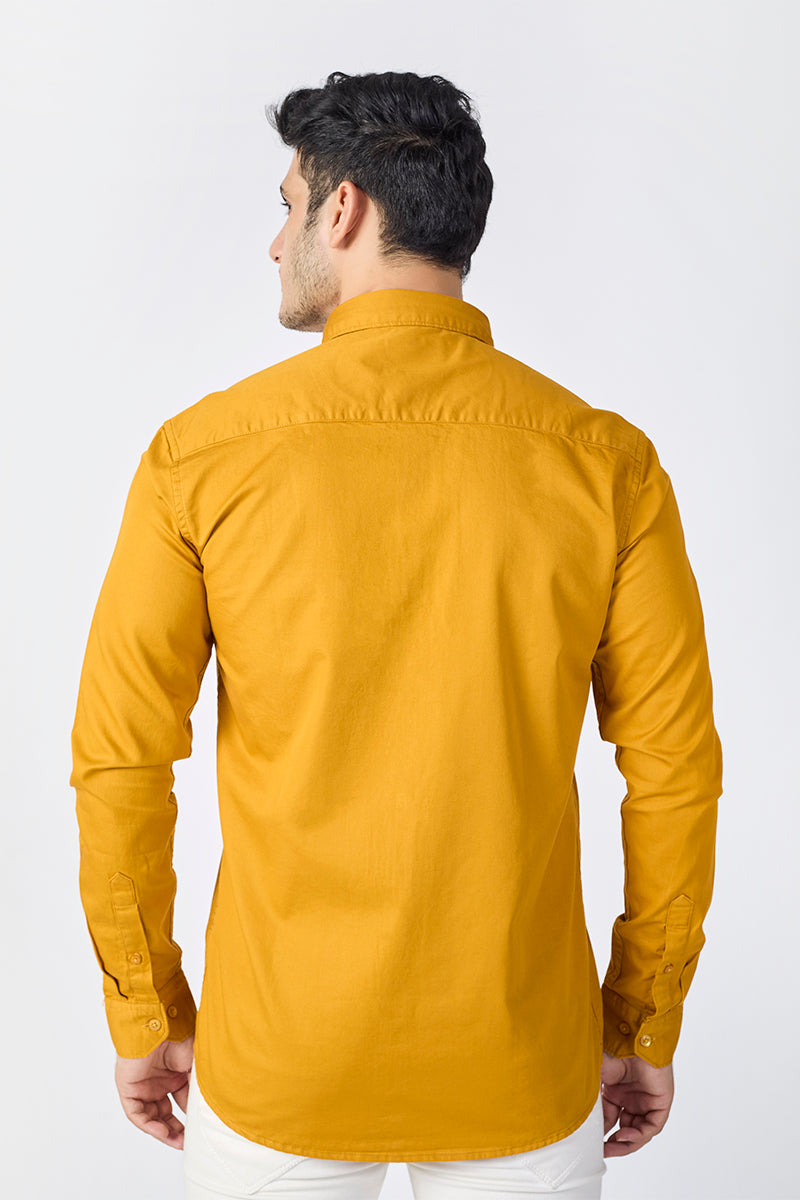Dobby Cotton Solid Slim Fit Casual Shirt - Mustard Yellow