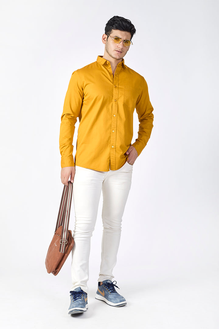 Dobby Cotton Solid Slim Fit Casual Shirt - Mustard Yellow