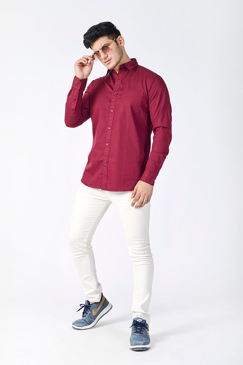Dobby Cotton Solid Slim Fit Casual Shirt - Maroon