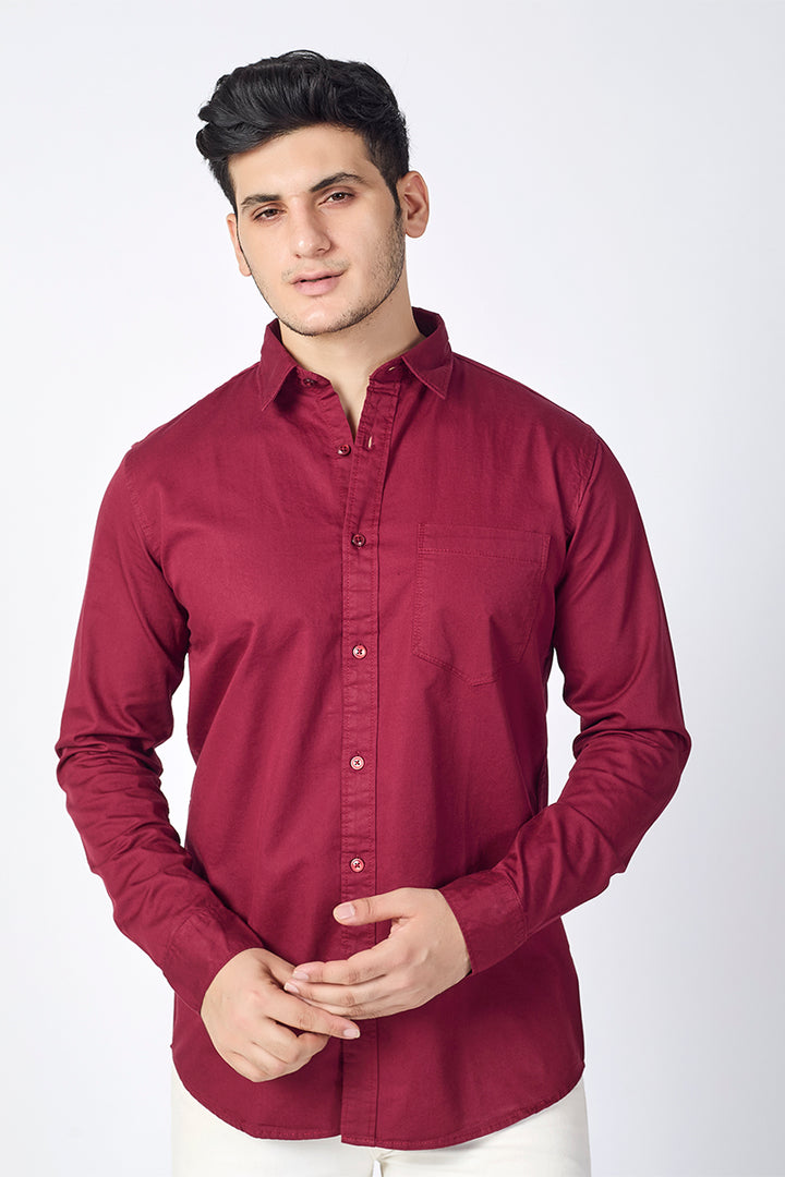 Dobby Cotton Solid Slim Fit Casual Shirt - Maroon