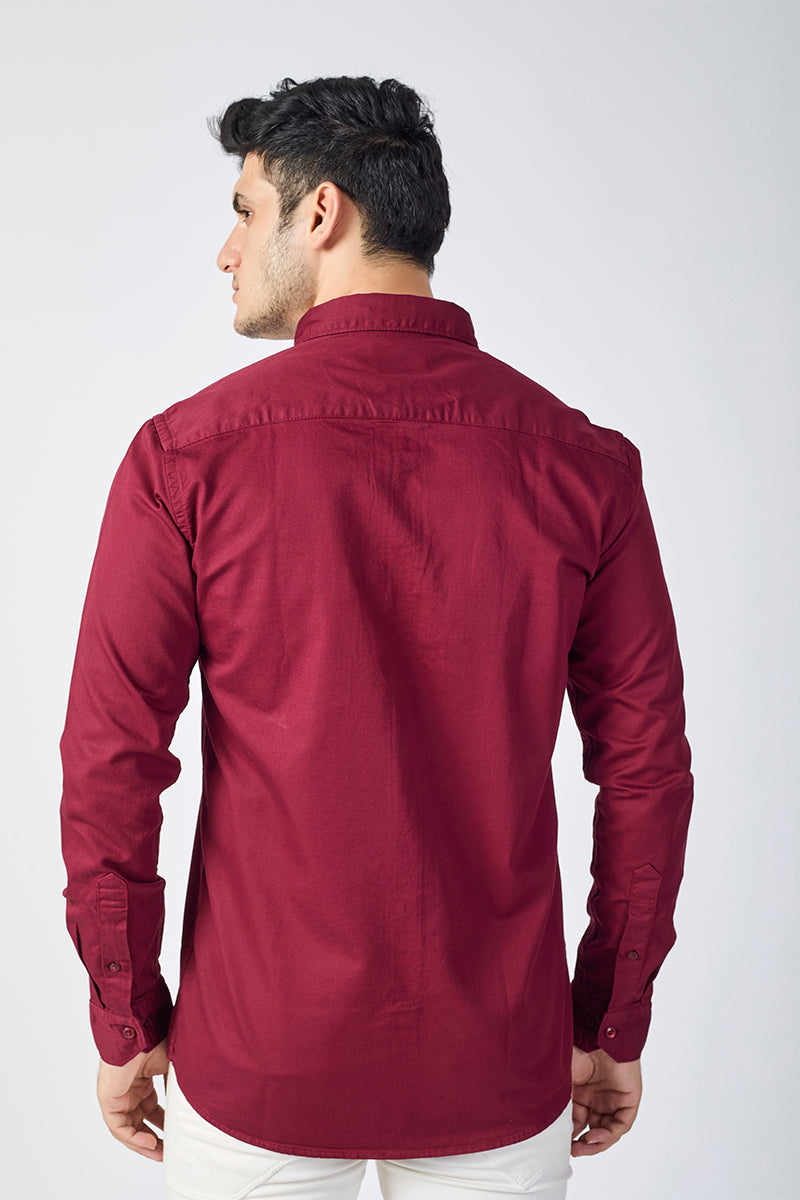 Dobby Cotton Solid Slim Fit Casual Shirt - Maroon