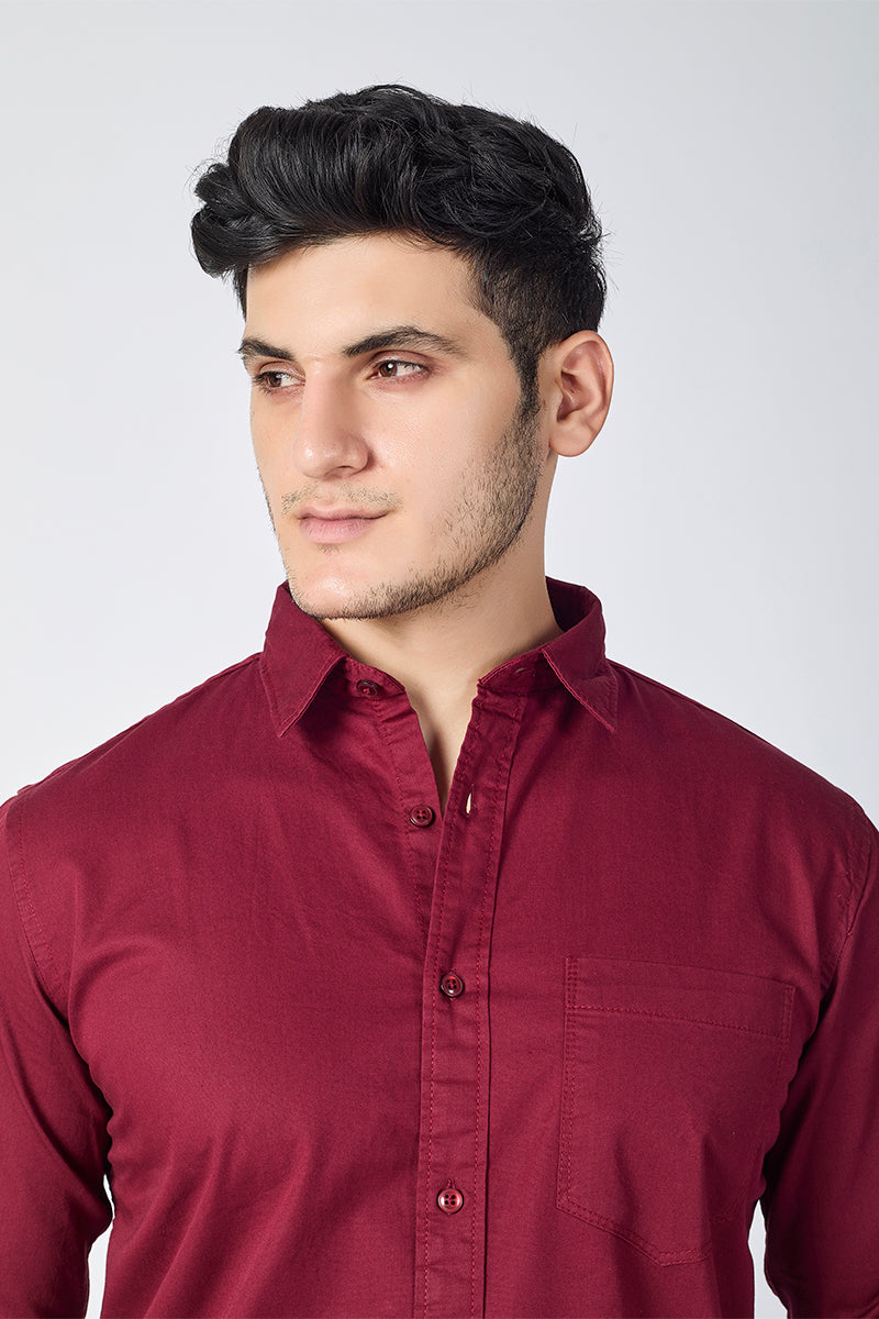 Dobby Cotton Solid Slim Fit Casual Shirt - Maroon