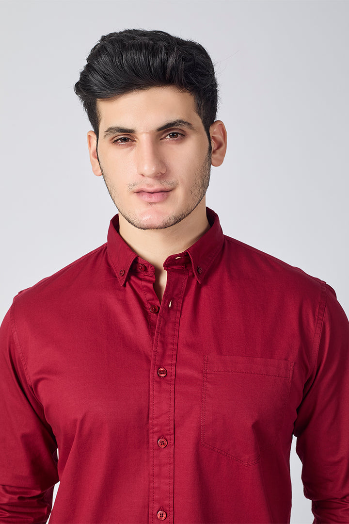 Cranberry Giza Slub Slim Fit Casual Shirt