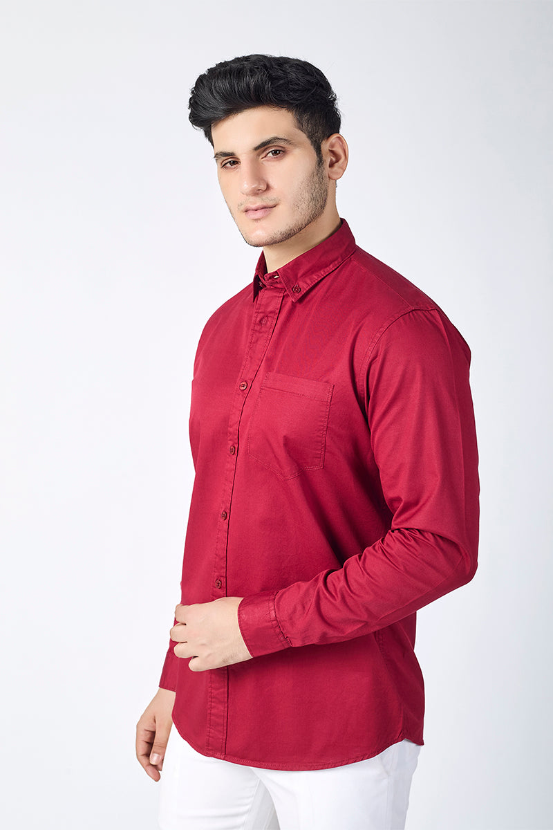Cranberry Giza Slub Slim Fit Casual Shirt