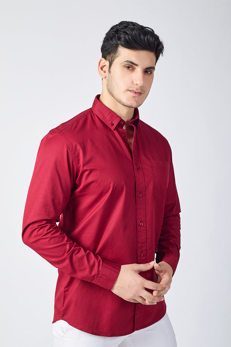 Cranberry Giza Slub Slim Fit Casual Shirt