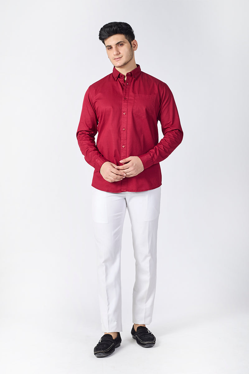Cranberry Giza Slub Slim Fit Casual Shirt