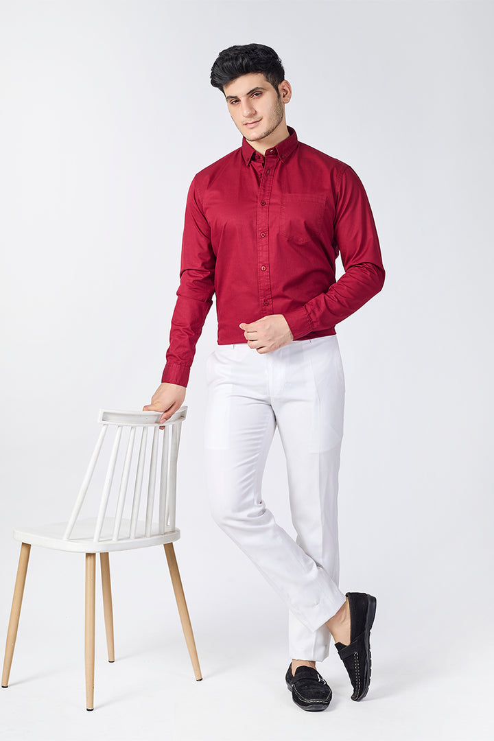 Cranberry Giza Slub Slim Fit Casual Shirt