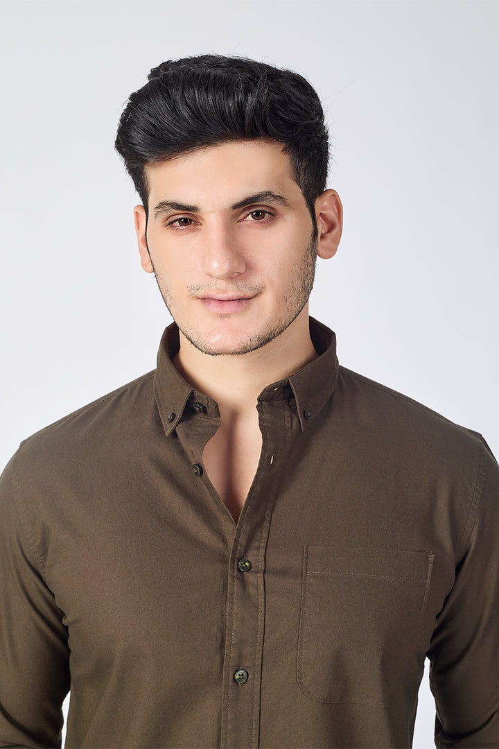 Core Lab Oxford Slim Fit Casual Shirt - Olive Brown