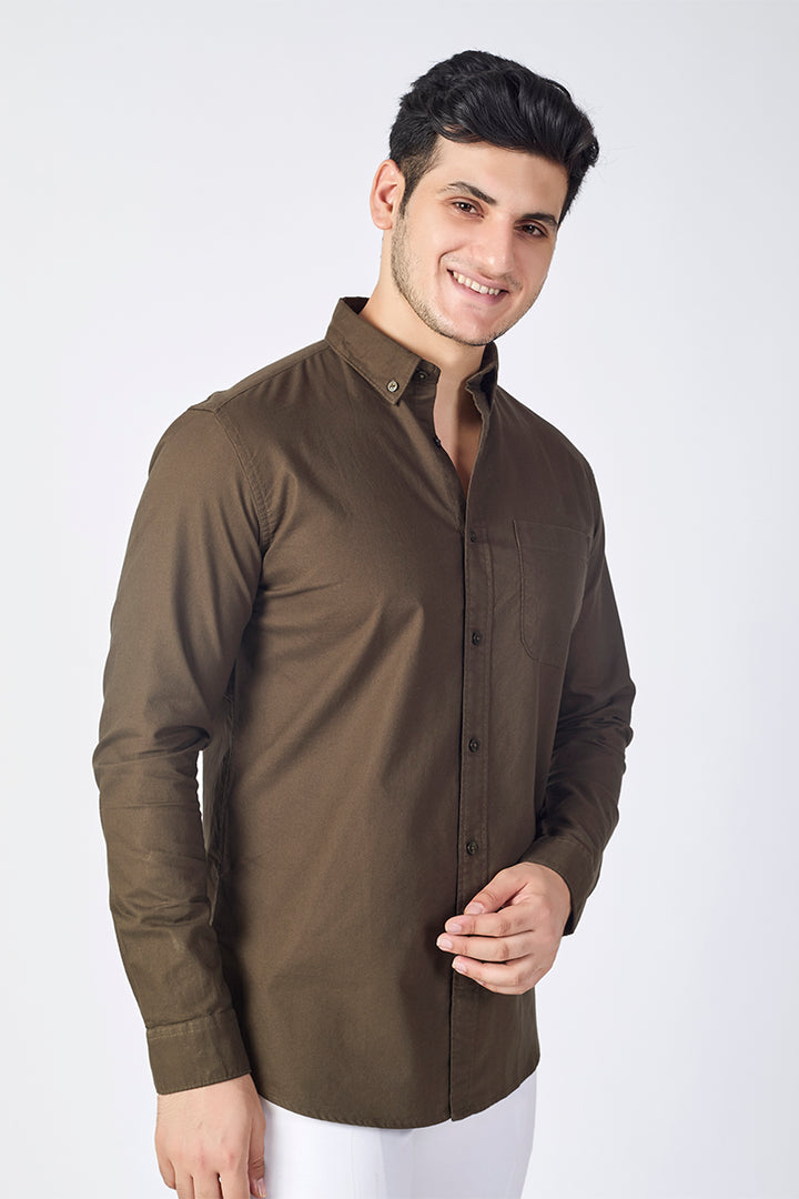 Core Lab Oxford Slim Fit Casual Shirt - Olive Brown