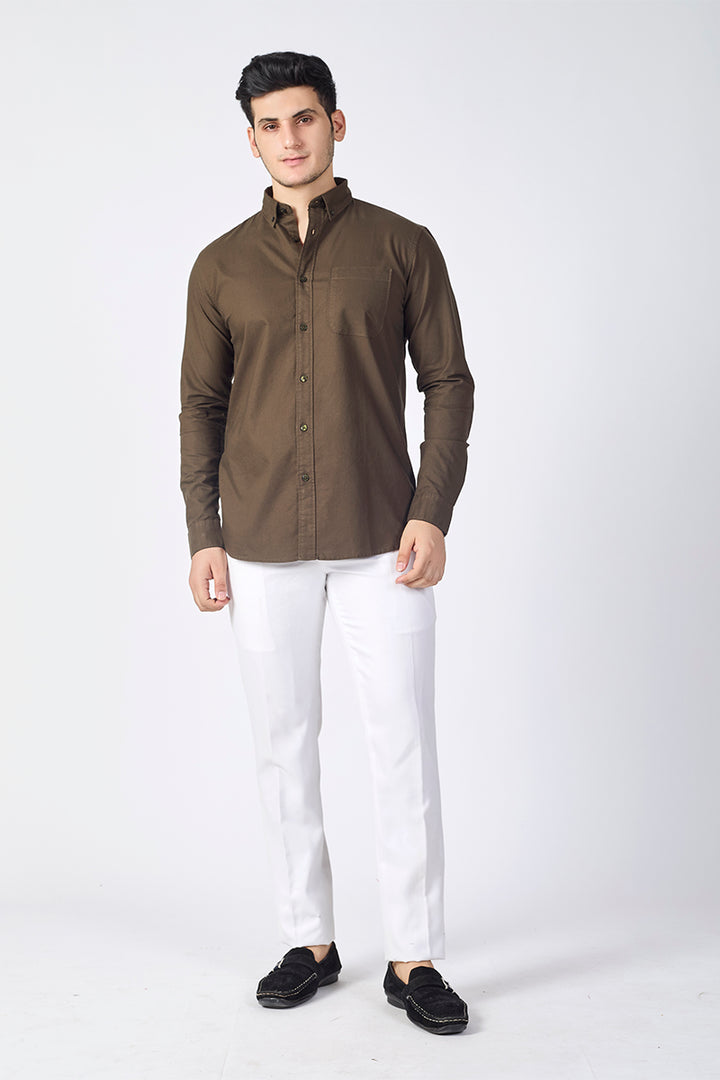 Core Lab Oxford Slim Fit Casual Shirt - Olive Brown