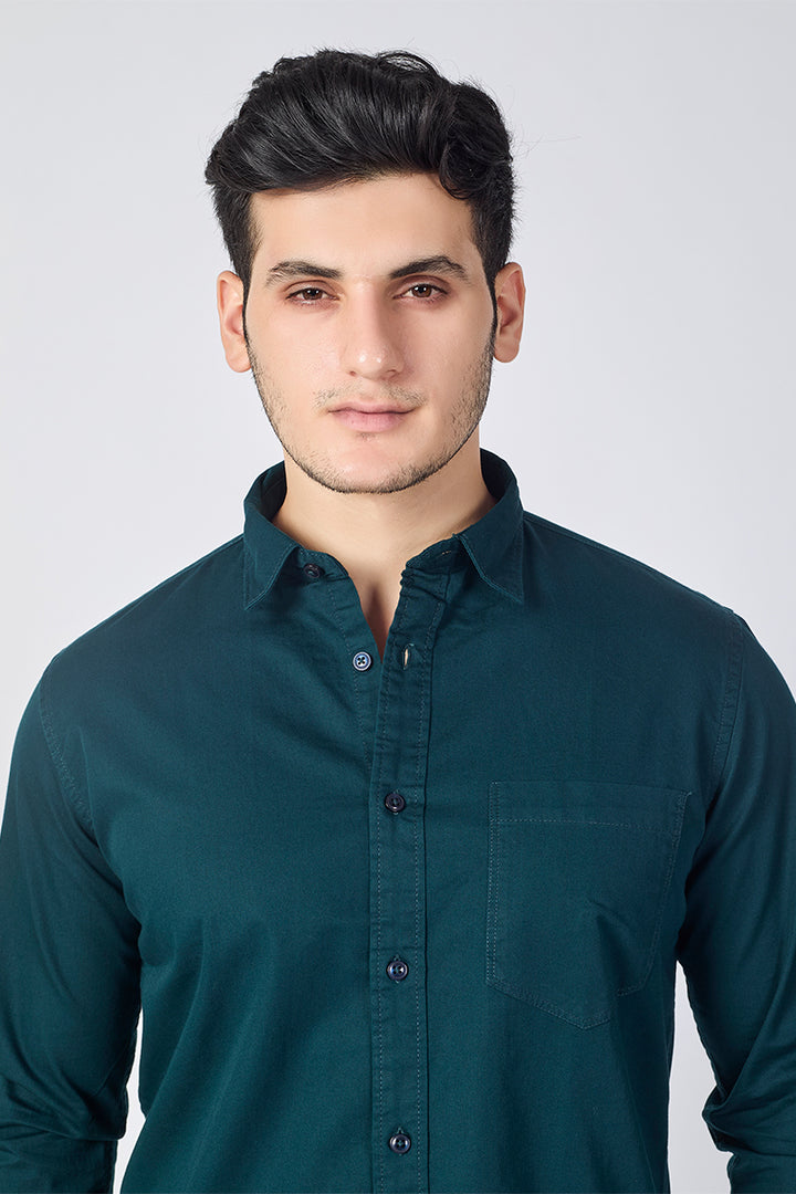 Dobby Cotton Solid Slim Fit Casual Shirt - Bottle Green