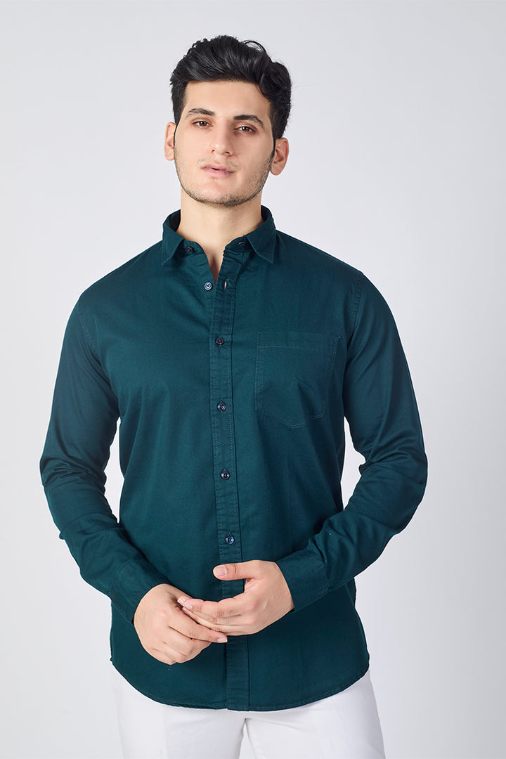 Dobby Cotton Solid Slim Fit Casual Shirt - Bottle Green