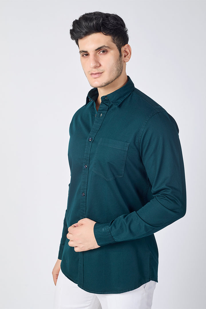 Dobby Cotton Solid Slim Fit Casual Shirt - Bottle Green