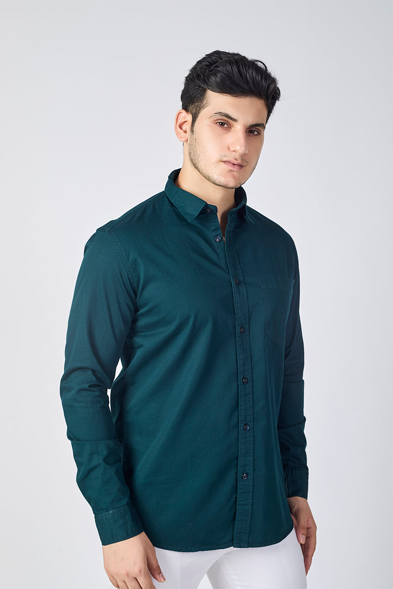 Dobby Cotton Solid Slim Fit Casual Shirt - Bottle Green