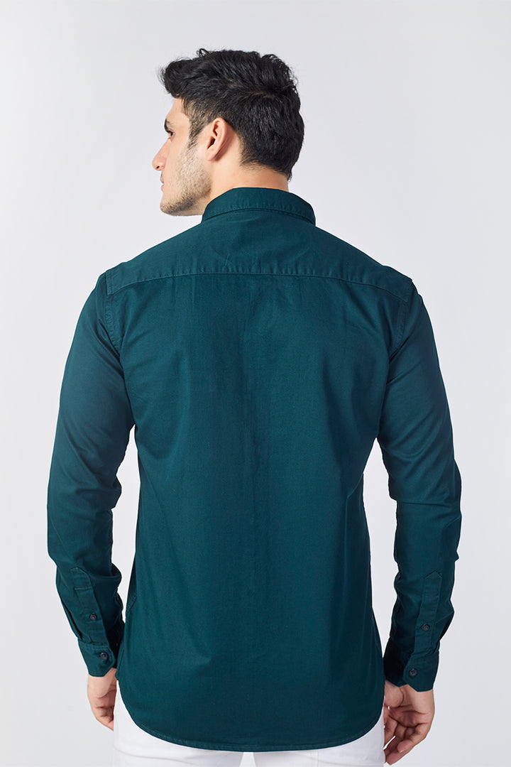 Dobby Cotton Solid Slim Fit Casual Shirt - Bottle Green