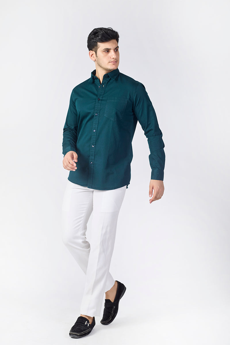Dobby Cotton Solid Slim Fit Casual Shirt - Bottle Green