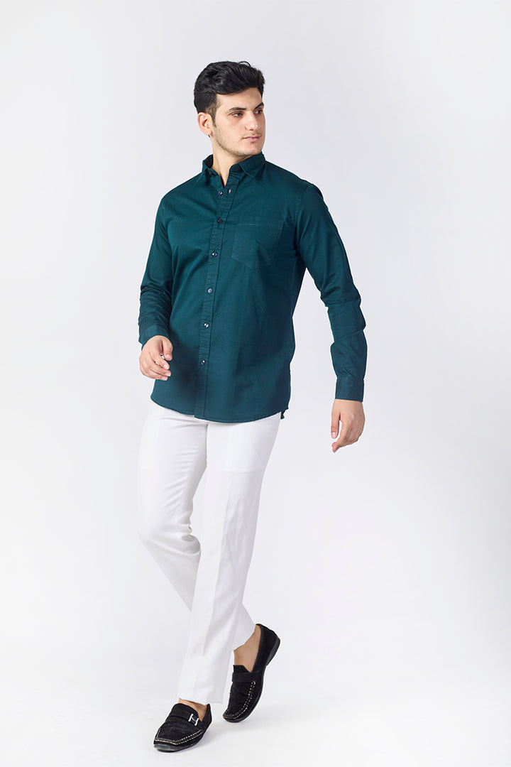 Dobby Cotton Solid Slim Fit Casual Shirt - Bottle Green