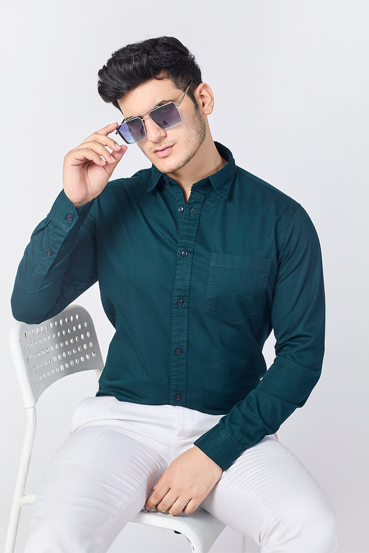 Dobby Cotton Solid Slim Fit Casual Shirt - Bottle Green