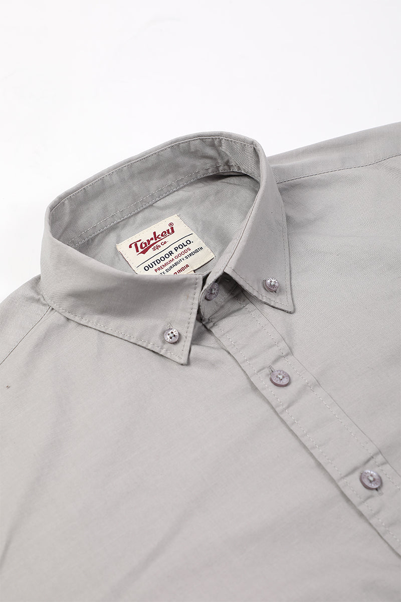 Cool Grey Giza Slub Slim Fit Casual Shirt