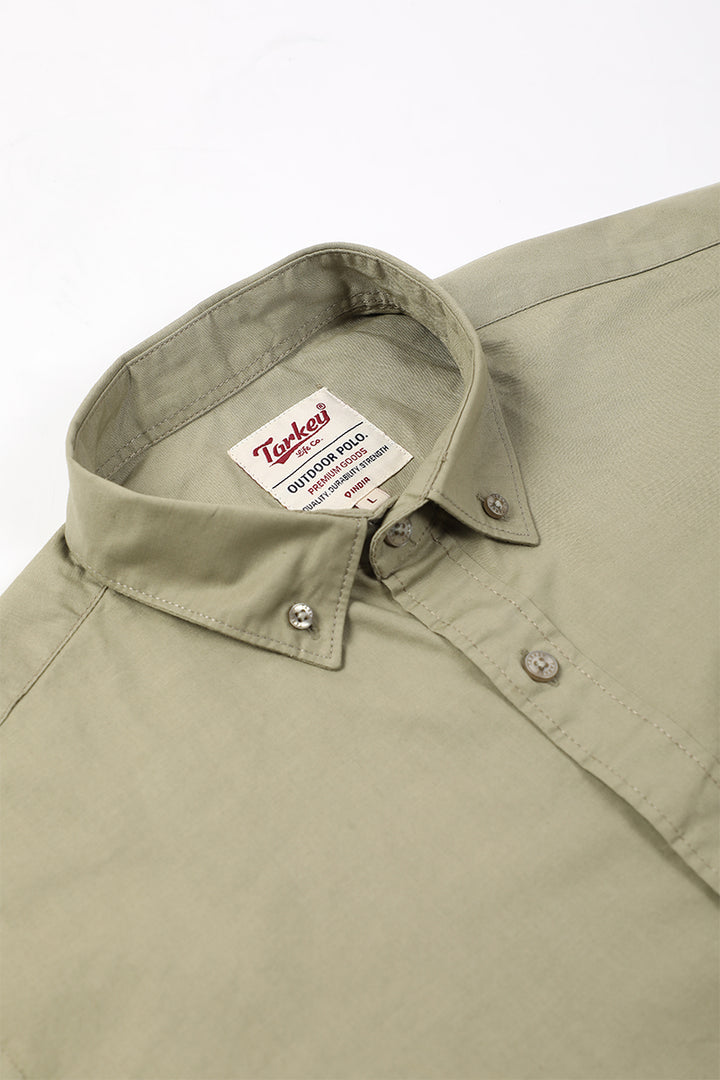 Dusty Olive Giza Slub Slim Fit Casual Shirt