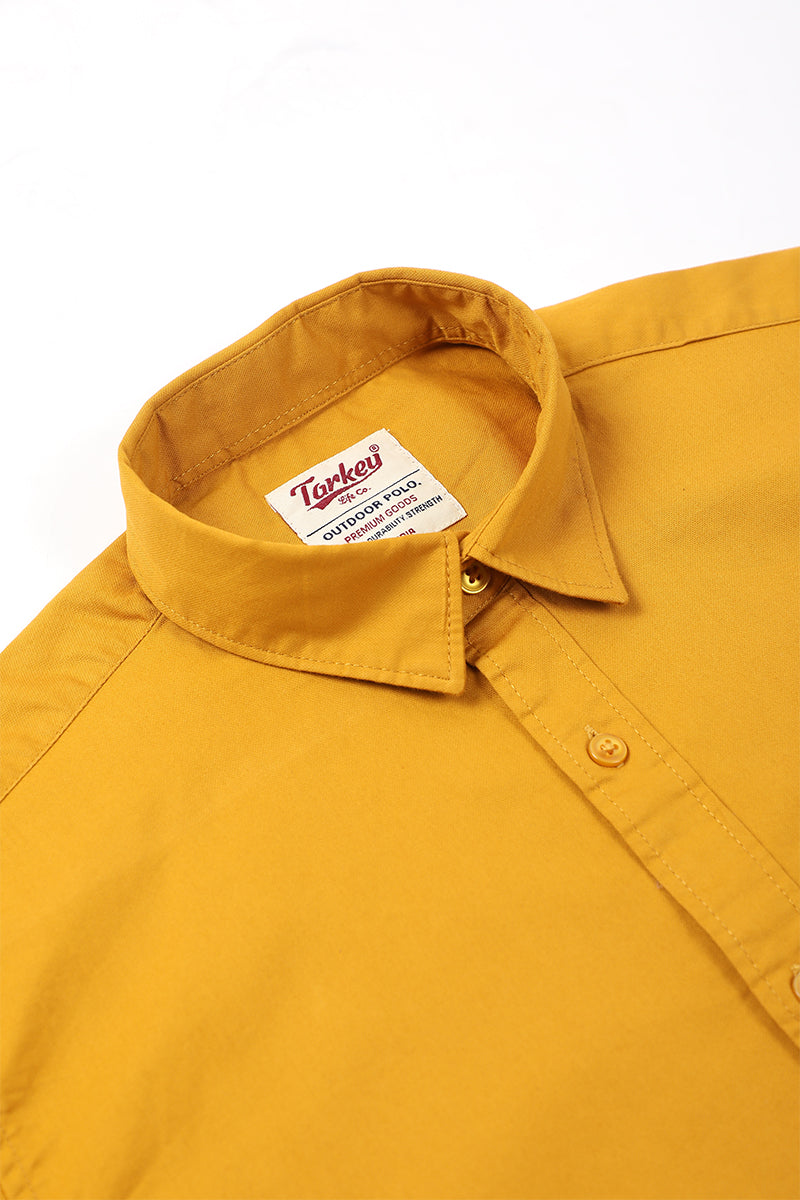 Dobby Cotton Solid Slim Fit Casual Shirt - Mustard Yellow