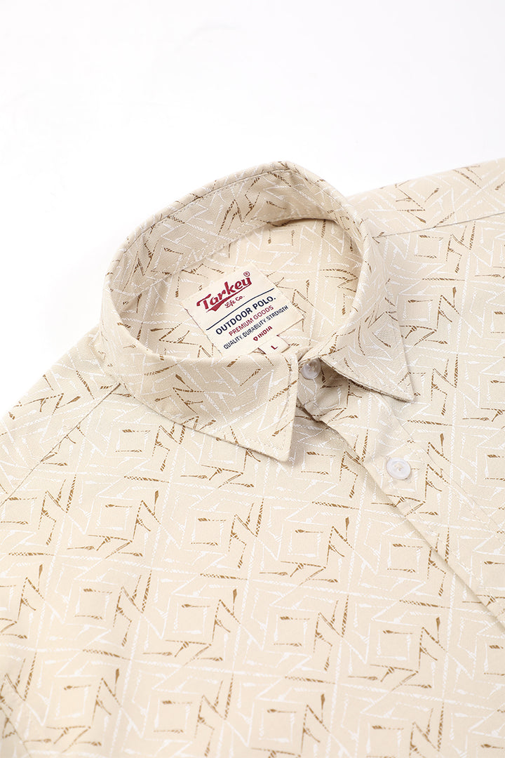 Men's Printed Full Sleeve Shirt - Beige