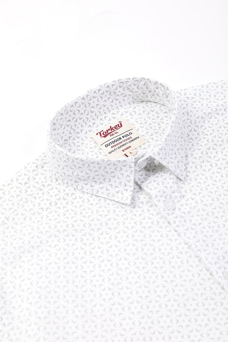 Men's Printed Full Sleeve Shirt - White