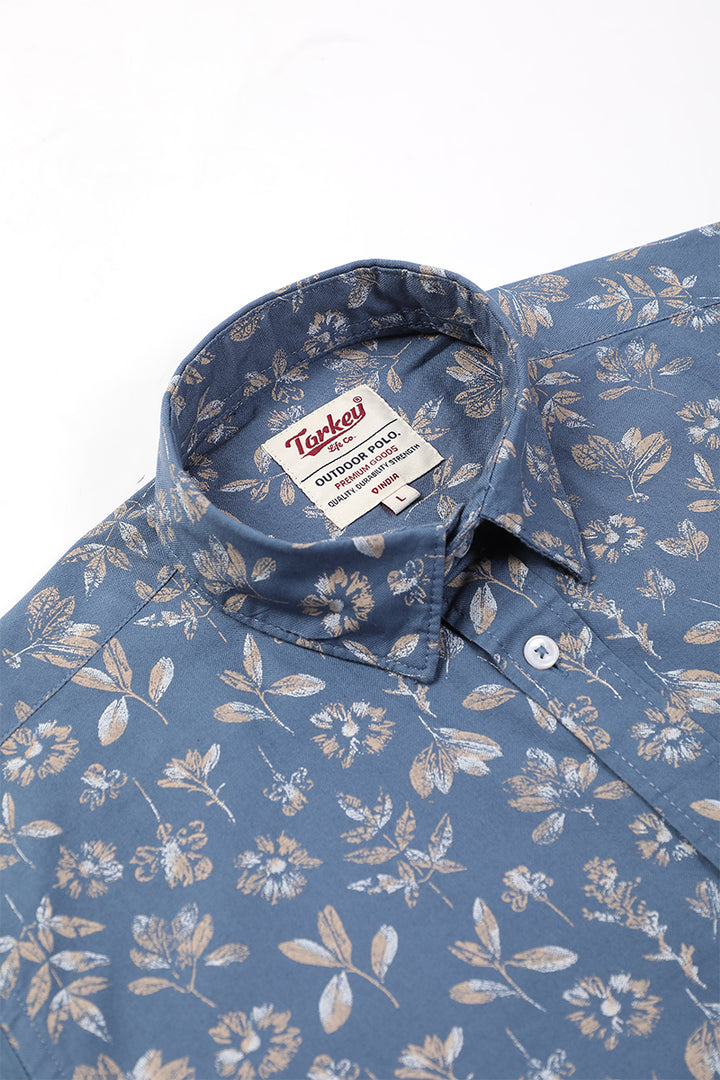 Men's Printed Full Sleeve Shirt - Dusty Indigo Blue