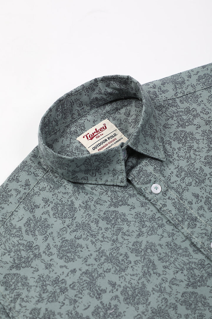 Men's Printed Full Sleeve Shirt - Sage Leaf Green