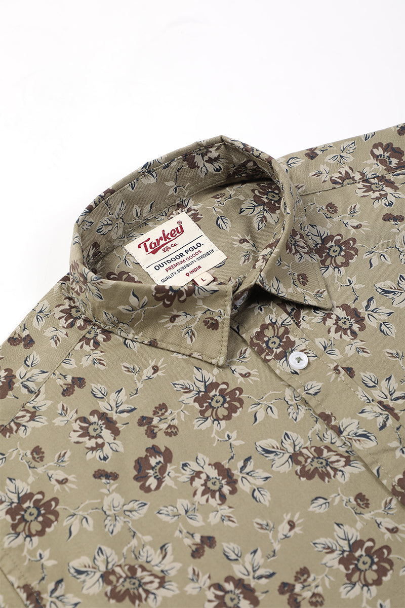 Men's Printed Full Sleeve Shirt - Olive Green