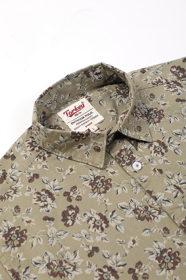 Men's Printed Full Sleeve Shirt - Olive Green