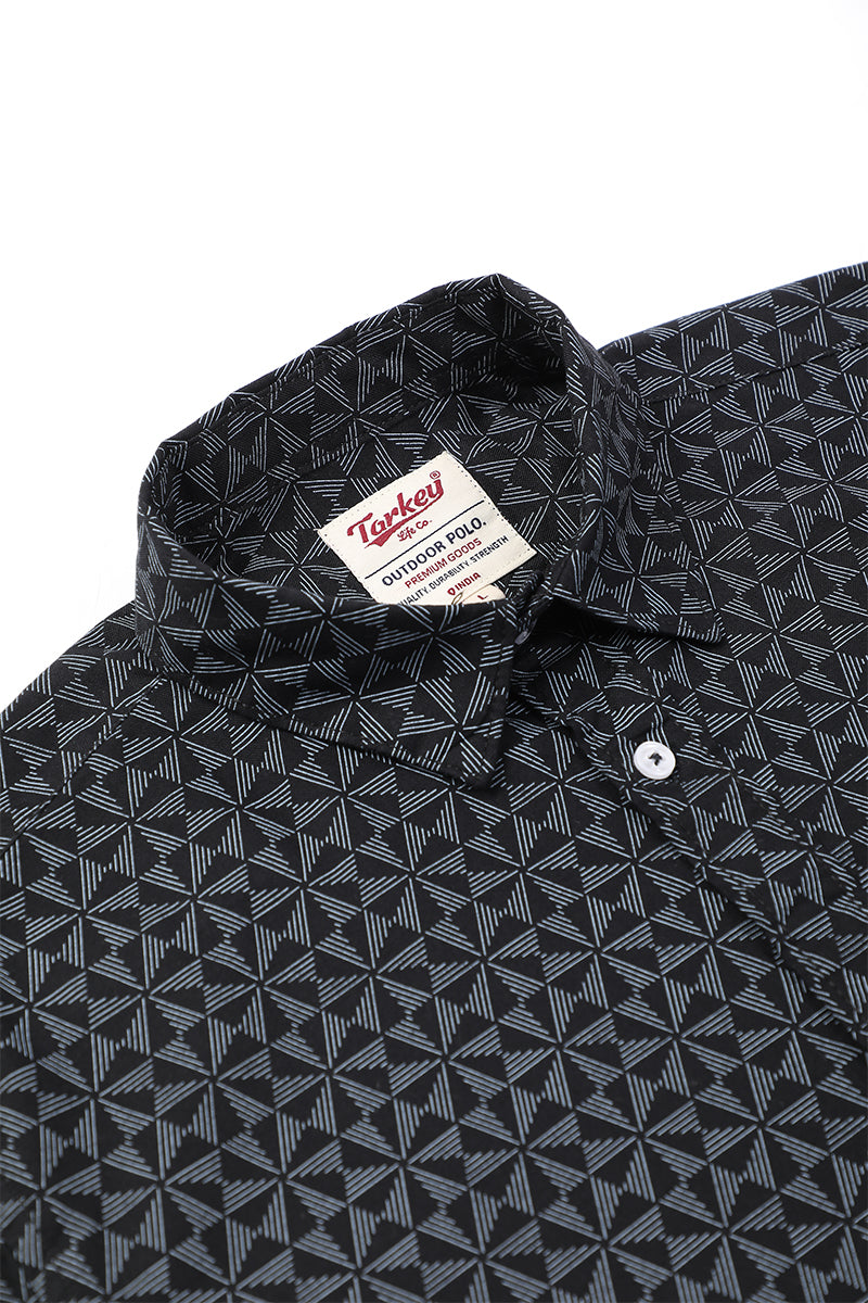 Men's Printed Full Sleeve Shirt - Charcoal Black