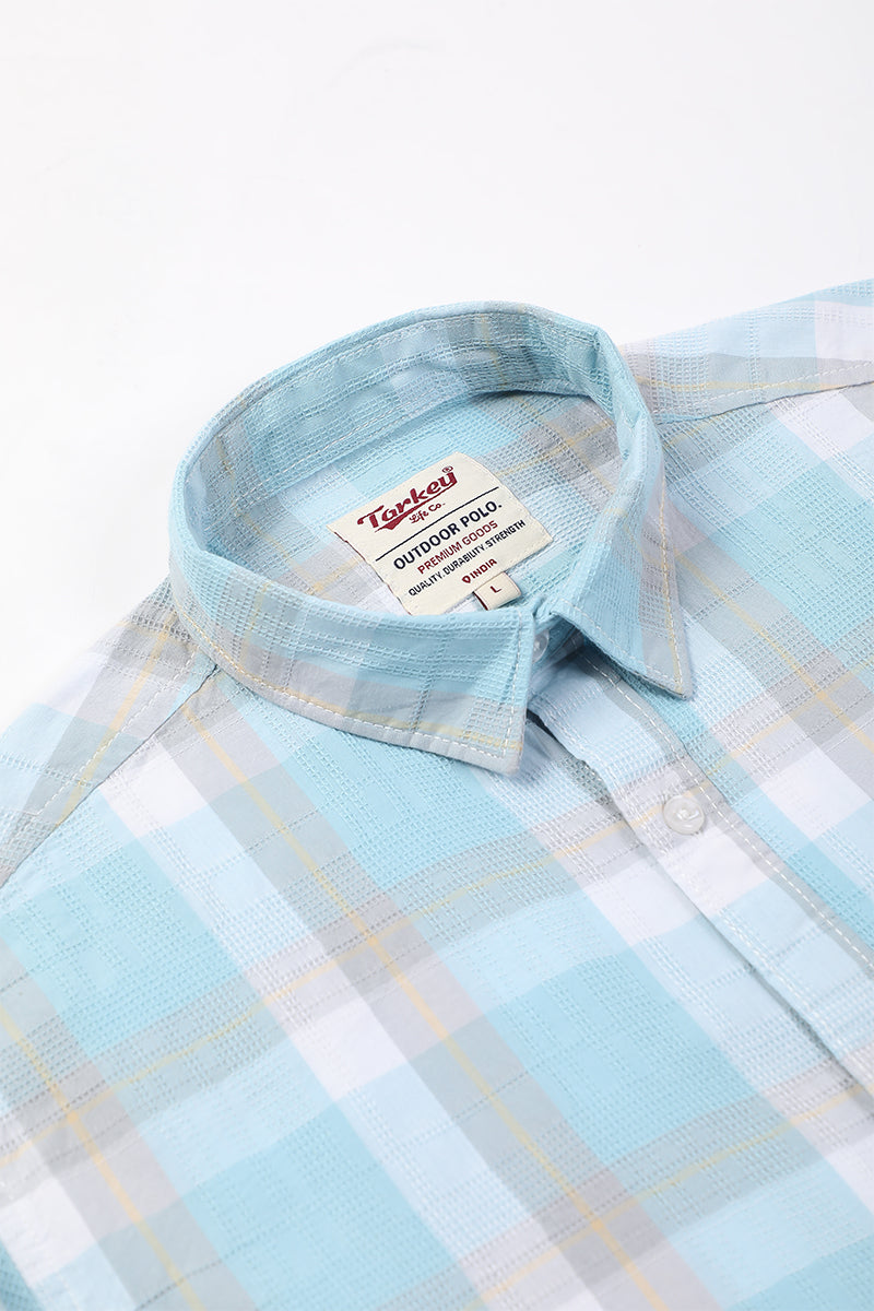 Aqua Blue Dobby Checked Shirt