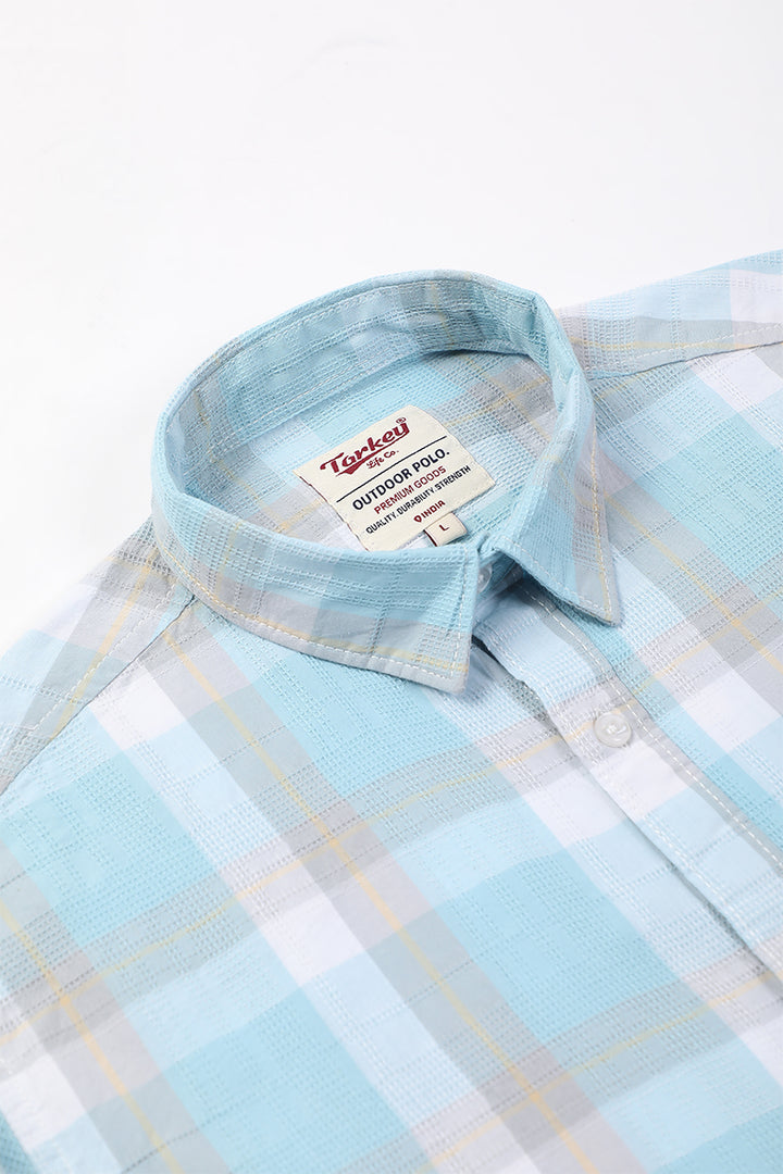 Aqua Blue Dobby Checked Shirt