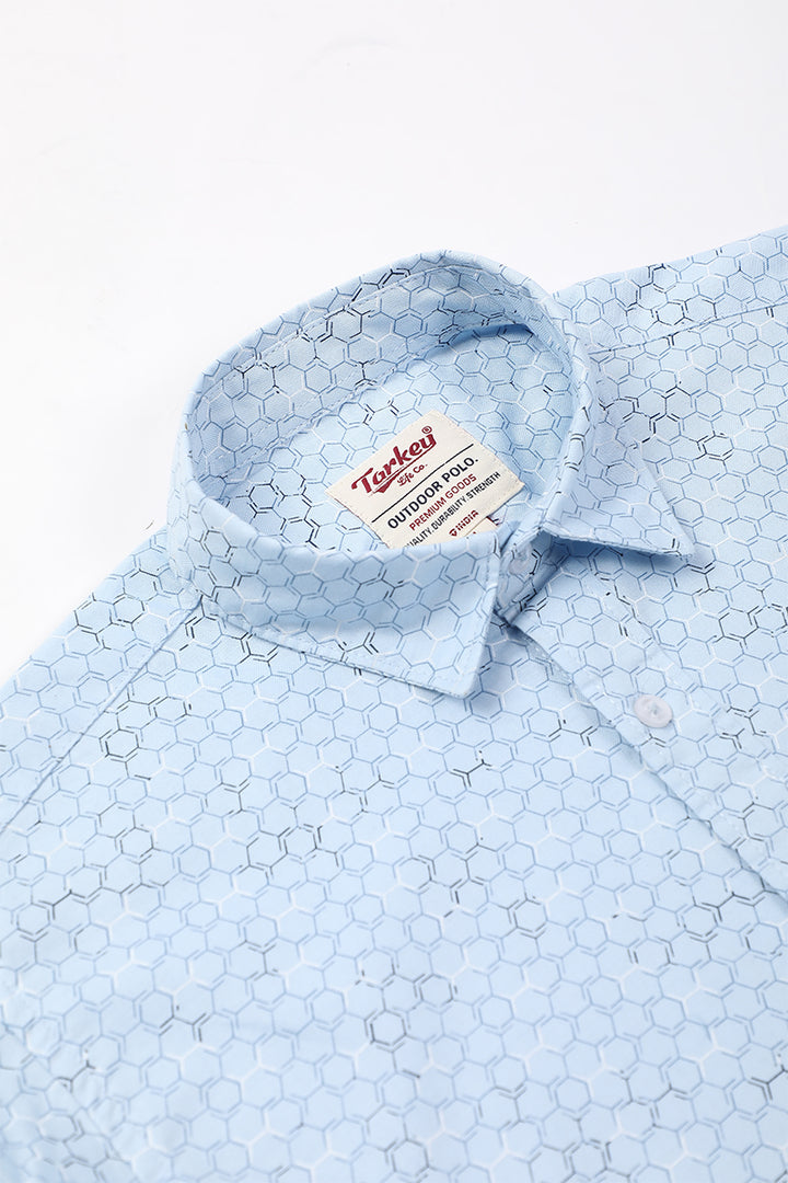 Men's Printed Full Sleeve Shirt - Ice Grid Blue