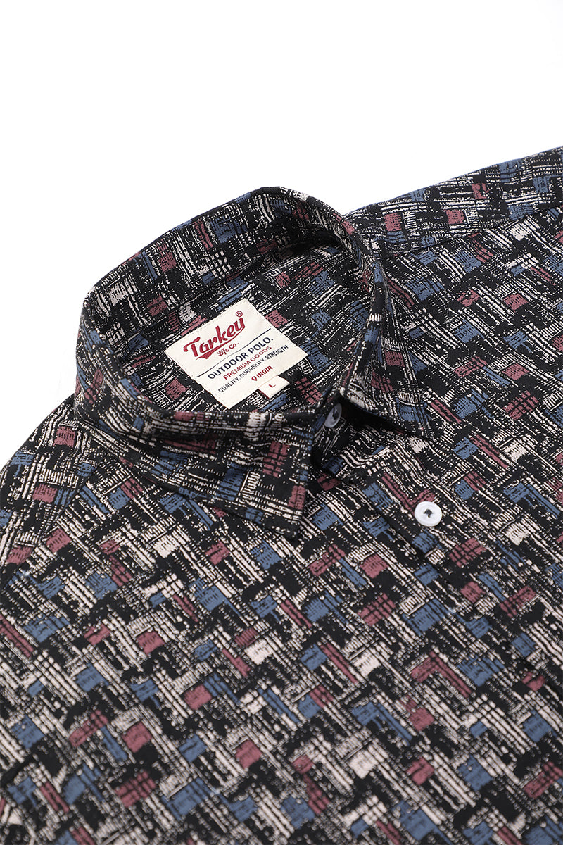 Men's Printed Full Sleeve Shirt - Maze Black