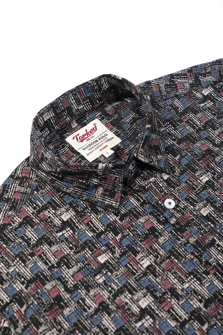 Men's Printed Full Sleeve Shirt - Maze Black