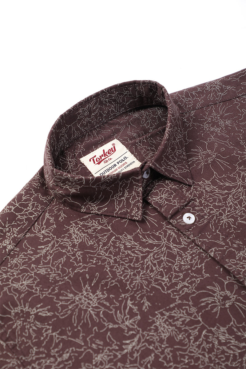 Men's Printed Full Sleeve Shirt - Brown